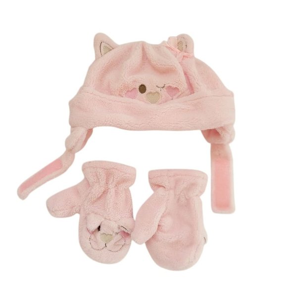 Disney and Miniwear Baby Girl Pink Trapper Hat And Mitten Set of 2 Cozy Warm - Picture 6 of 10